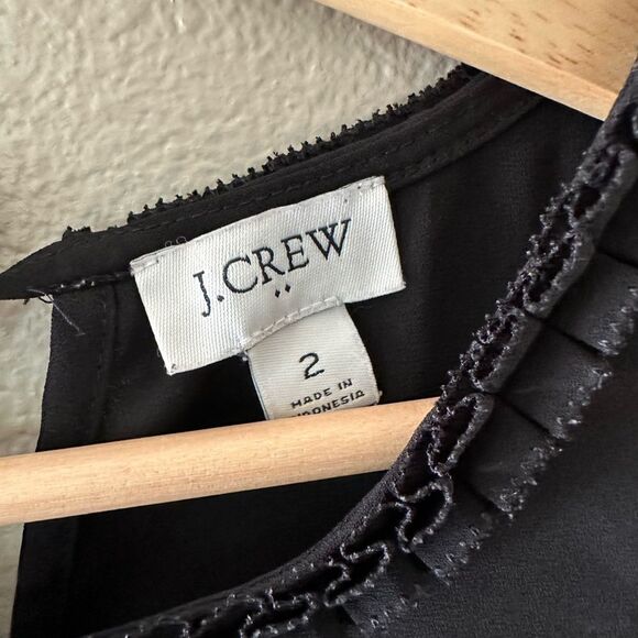 J Crew Sleeveless Black Ruffle Trim Drapey Tank Blouse Size 2 - Picture 2 of 6